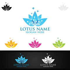 Yoga and Lotus flower logo with Health Spa Concept and Human silhouette