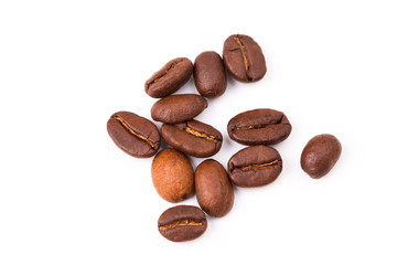 Coffee beans isolated on a white background area for copy space.