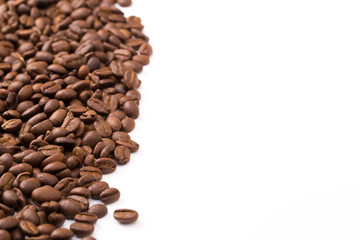 Coffee beans isolated on a white background area for copy space.