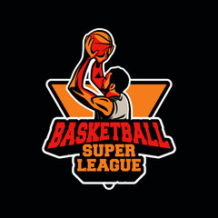 player doing shot in basketball super league to winning the match. sport emblem or badge for your team logos