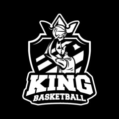 king of basketball modern professional logo badge or sign identity black and white