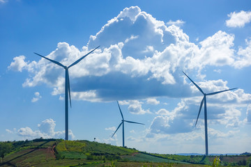 Wind turbine with blue sky. Wind energy. Clean energy