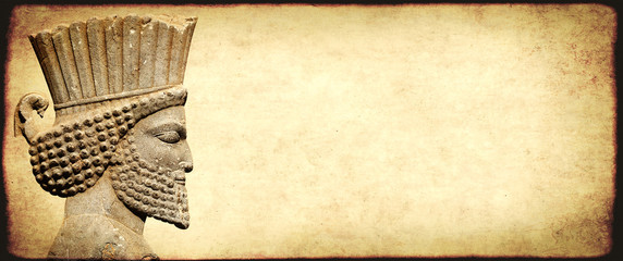 Grunge background with paper texture and head of persian warrior