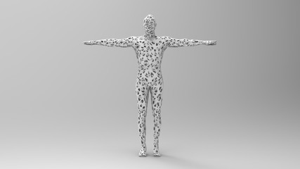 3d rendering of a man human body build from a mesh texture isolated in white