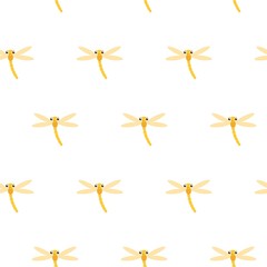 Vector pattern with many yellow dragonflies on white background. Seamless pattern can be used for wallpaper, pattern fills, web page background,surface textures.