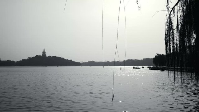 Beijing Beihai Park, China, black and white film time-lapse photography video, Beihai Park White Tower