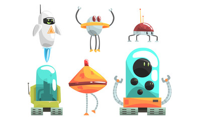 Unusual robots in the style of aliens. Vector illustration.