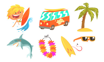 Collection of summer holiday symbols. Vector illustration.