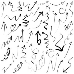 Hand Drawn Arrows Doodle Vector Set. Set Of Simple Arrow Sketches Vector Illustration.