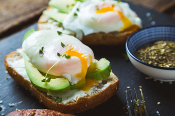 Sandwich with avocado and poached egg