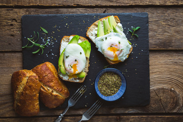 Sandwich with avocado and poached egg