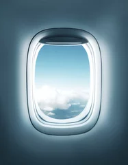 Door stickers Airplane airplane window with clouds view
