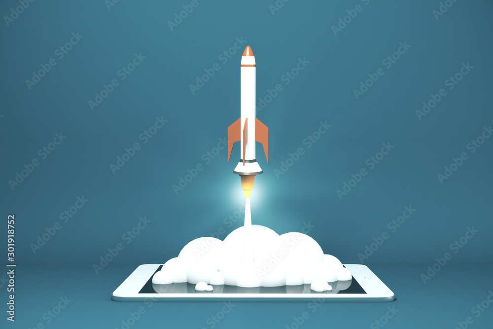 Poster start up concept with rocket
