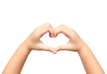 Kids' hands making a heart shape isolated on white background