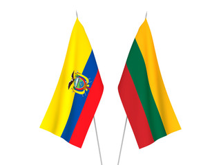 National fabric flags of Lithuania and Ecuador isolated on white background. 3d rendering illustration.