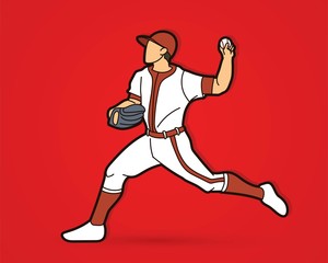 Fototapeta na wymiar Baseball player action cartoon graphic vector.