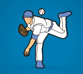 Baseball player action cartoon graphic vector.
