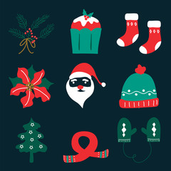 Fototapeta premium Christmas and Happy New Year icon set. Merry Christmas design element for calendar, cards, pattern, and background - Vector 