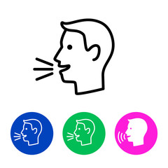 Man talk control. Speak out icon concept, vector lines speaking symbol, linear man voice or speech person sign, talking dictator face website button