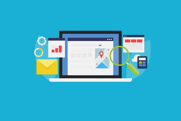 Local seo - search optimization concept. Flat design digital marketing banner.