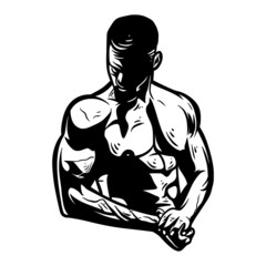 man bodybuilding showing the muscle illustration for club team logo poster business logo