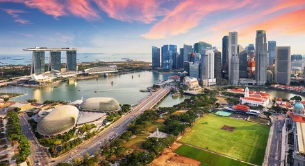 Foto op Aluminium Aerial view of Cloudy sky at Marina Bay Singapore city skyline © TTstudio