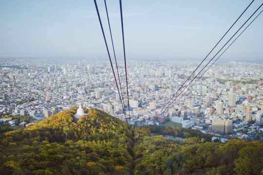 The cityscape of Sapporo from Mount Moiwa Ropeway, Japan