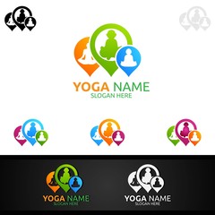 Yoga and Lotus flower logo with Health Spa Concept and Human silhouette