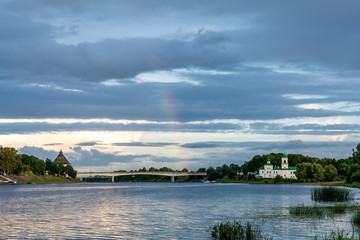 View of the Velikaya river and The Spaso-Preobrazhenskiy Mirozhsky monastery, Pskov