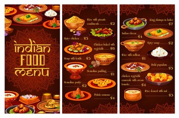 Indian cuisine dishes and dessert menu