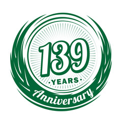 One hundred and thirty-nine years anniversary celebration logotype. 139th anniversary logo. Vector and illustration.