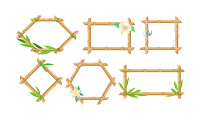 Set Of Bamboo Frames Of Different Shapes Vector Illustration