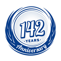 One hundred and forty-two years anniversary celebration logotype. 142nd anniversary logo. Vector and illustration.