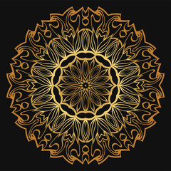 Luxury golden color Hand-Drawn Henna Ethnic Mandala. Circle lace ornament. Vector illustration. for coloring book, greeting card, invitation, tattoo. Anti-stress therapy pattern.
