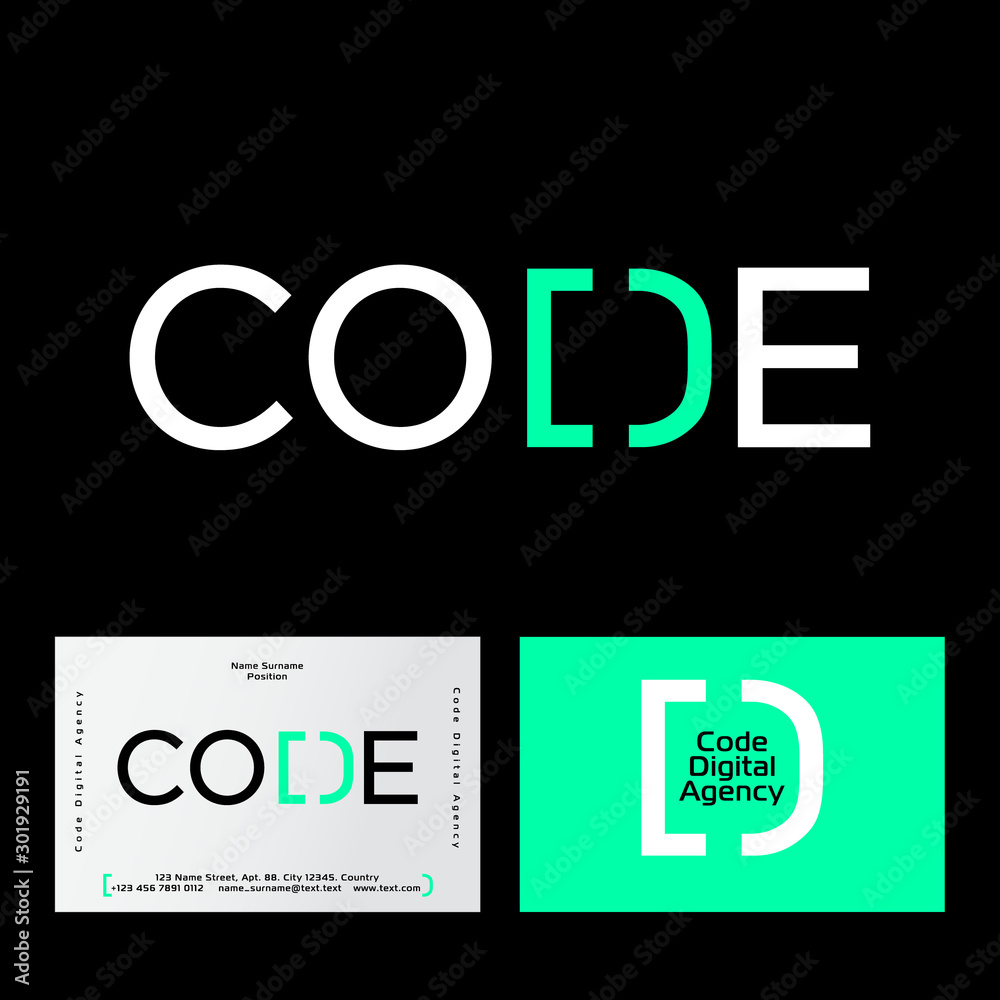Wall mural code logo. logo for digital company. letter d consist of left square bracket and right parenthesis. 