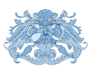  Decorative design element baroque blue color.Vintage floral  victorian ornamental.