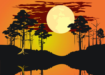 vector of bayou swamp theme landscape eps format - obrazy, fototapety, plakaty