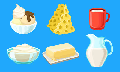 Dairy Produce Vector Set. Made of Milk Different Products Collection