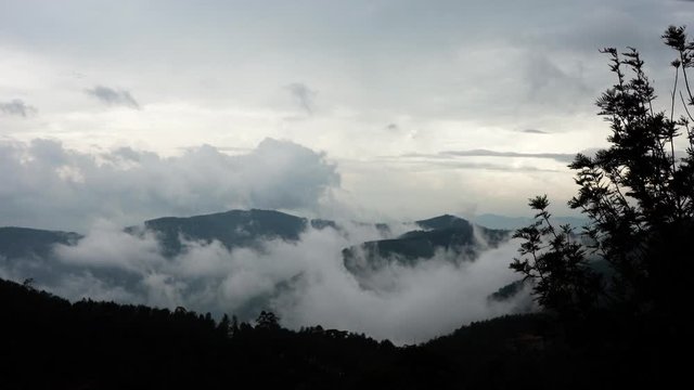 Timelapse of clouds rising from hills in the western Ghats of India.