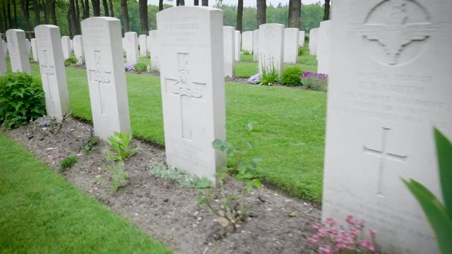 War cemetery Oosterbeek headstones dollyshot part two