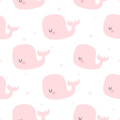 Pink whale seamless background repeating pattern, wallpaper background, cute seamless pattern background