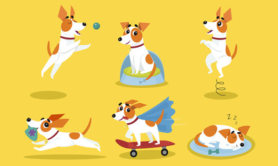 Cartoon Dog Character with Proper Behaviour Vector Set