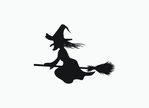 vector of witch riding broom flying silhouette eps format