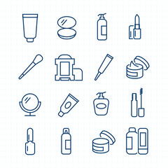 Simple Set of Cosmetics Related Vector Line Icons. Contains such Icons as Cream Bottle, Lipstick, Makeup Brush and more. Editable Stroke.