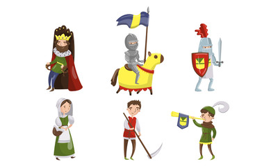 Fototapeta premium Medieval People Characters Vector Illustrations. Middle Age Historic Period Collection