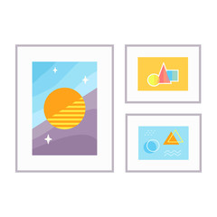 Vector set of abstract artworks in frames
