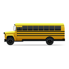 Realistic Detailed 3d Yellow School Bus. Vector