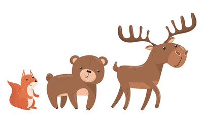 Cute Forest Animals Vector Set. Funny Baby Illustrated Collection