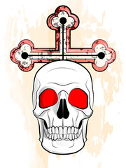 illustration of human skull with cross on textured background
