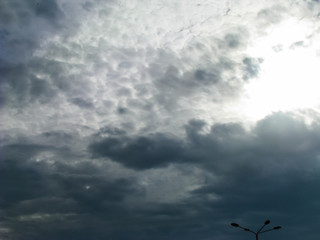 The Pre-Storm Sky Is Covered with Dark Gray Cumulus Clouds Forming a Relief Texture